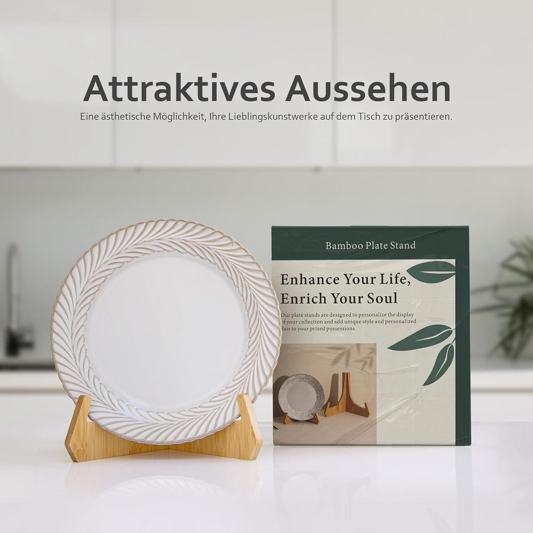 ANBOXIT Tellerständer zur Aufsteller, 8 Zoll Tellerhalter, Bambus Fotoaufsteller Bilderrahmen Stände