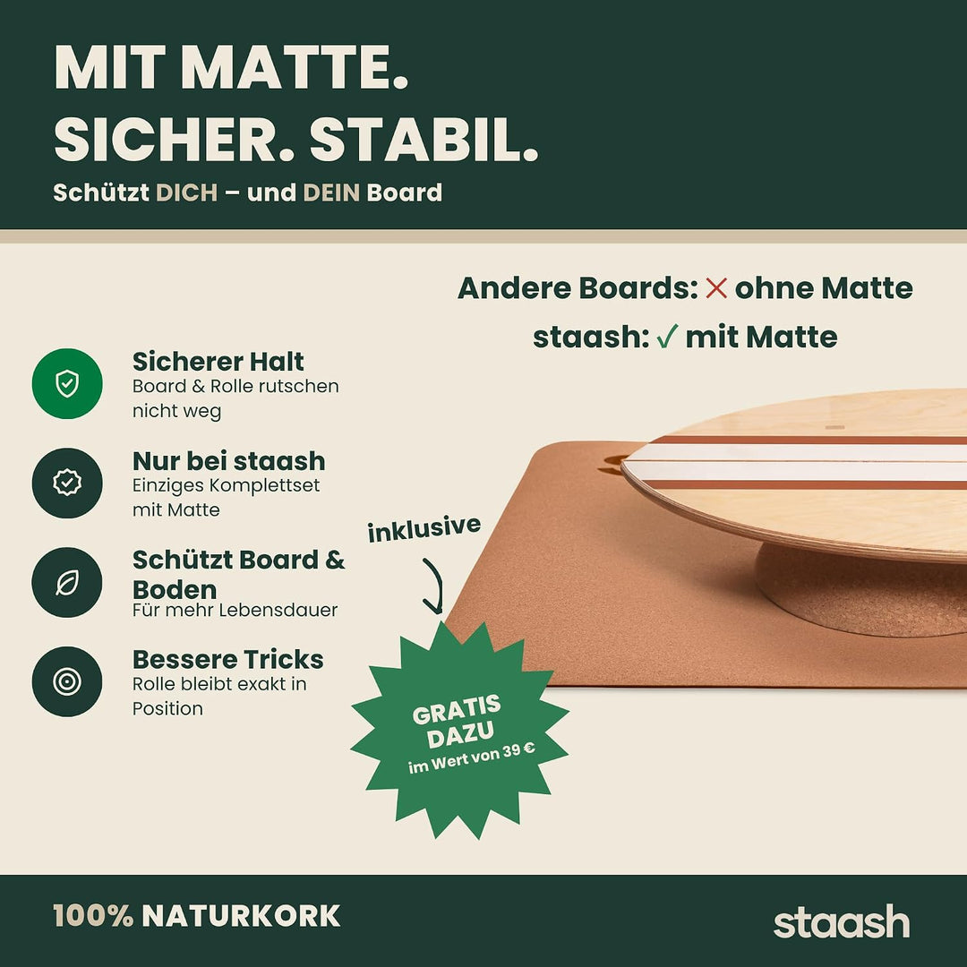 STAASH® PRO Balance Board aus Birkenholz – Premium 5-in-1-Set für Gleichgewichtstraining, Fitness &