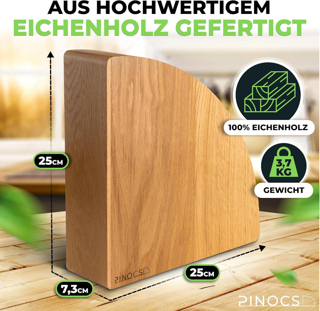 Pinocs Messerblock Magnetisch, aus natürlichem Eichenholz, Doppelseitiger Messerhalter, Extra Starke