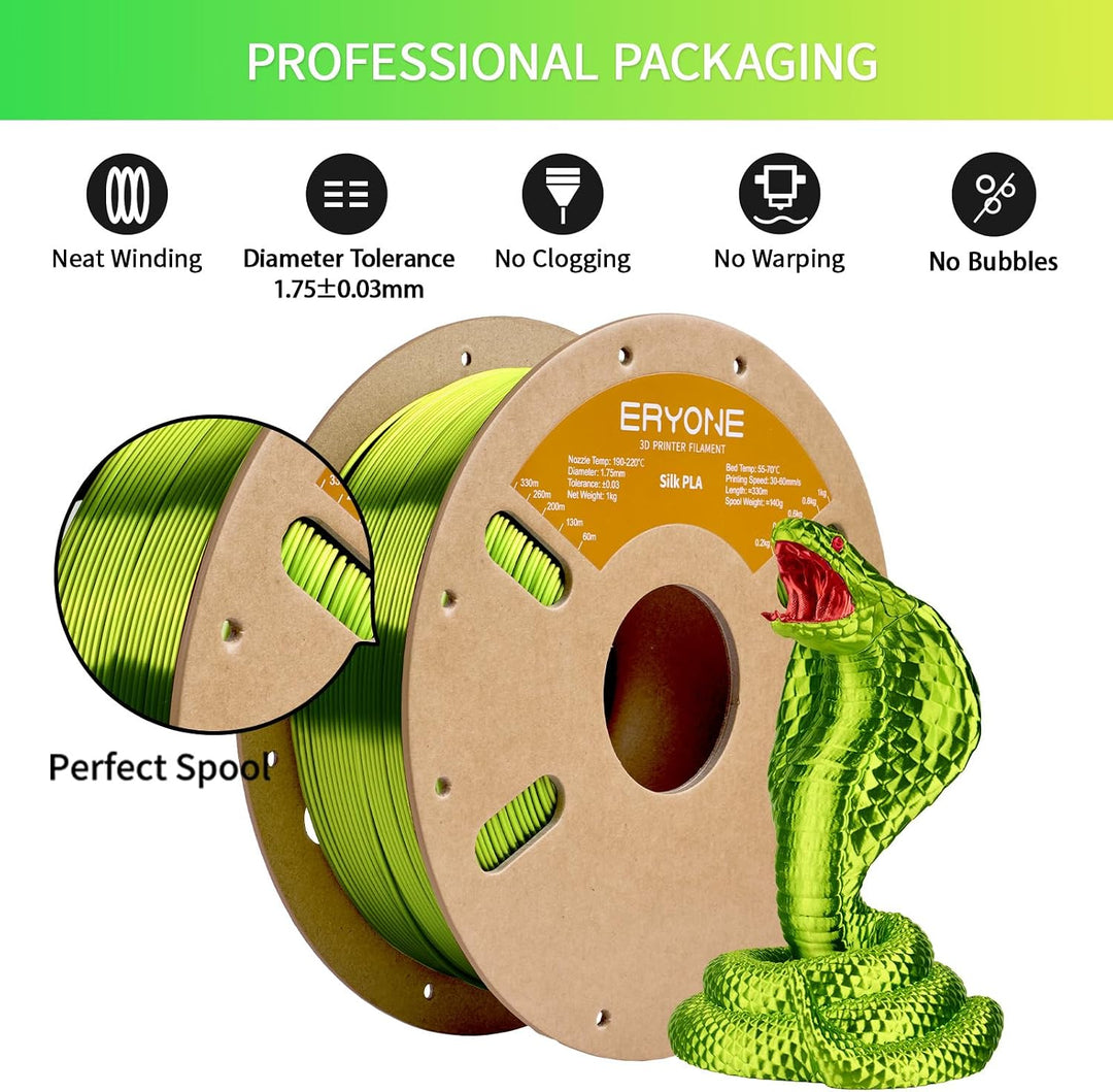 ERYONE Silk PLA Filament 1.75 mm, 3D Drucker Filament PLA Silk,+/- 0.03 mm, 1 kg/Spule, Seiden PLA N