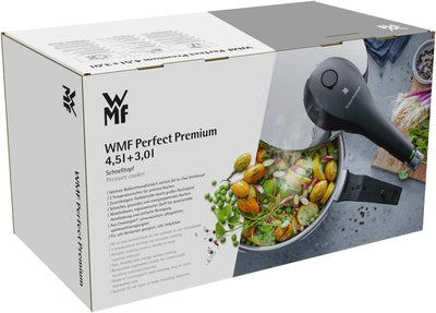 WMF Perfect Premium Schnellkochtopf Set Induktion 3-teilig, Dampfkochtopf 4,5l + 3l mit Einsatz-Set,