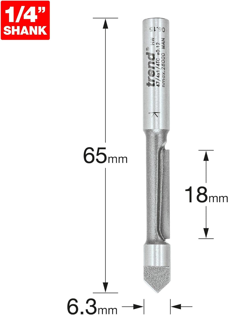 Trend - Pierce und trimmen cutter - 47/4X1/4TC Durchstech- und Zierleiste, 6,3 mm Durchmesser, 25712