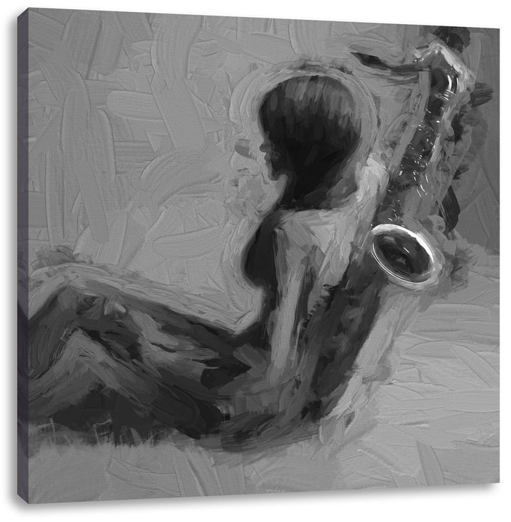 Pixxprint Attraktive Frau mit Saxophone als Leinwandbild/Grösse: 70x70 cm/Wandbild/Kunstdruck/fertig