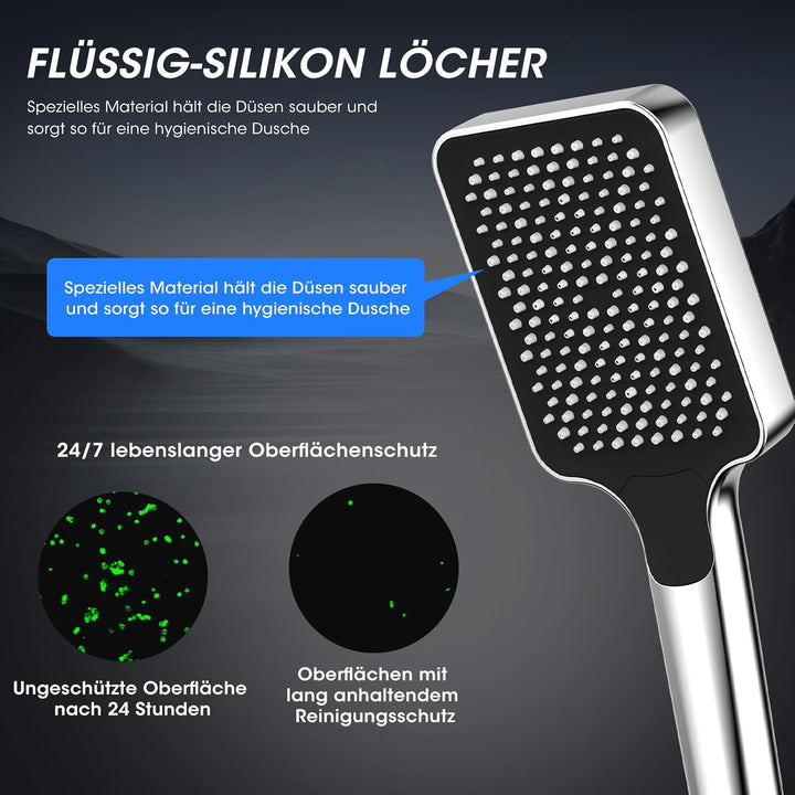 FASDUNT Duschkopf mit Schlauch 2M, Hochdruck Duschkopf Regendusche mit 9.5L/min Durchflussbegrenzer