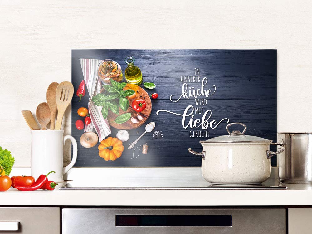 GRAZDesign Spritzschutz Küche Glas Spruch Unsere Küche mit Liebe, grau, Küchenrückwand Glas für Herd