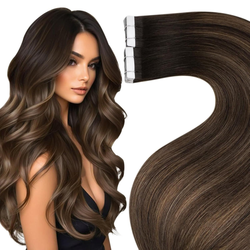 Hetto Echthaar Tape in Extensions Balayage Braun Tape Haarverlangerung Remy Echthaar Tape in Extensi