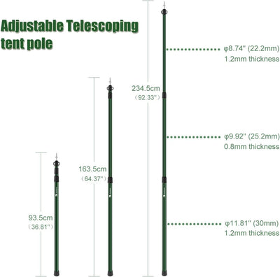 HIKEMAN Teleskopstange für Zelte Tarp - Campingstangen für Planen Markise Baldachin Veranda Sonnense