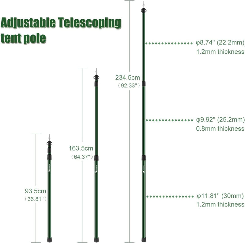 HIKEMAN Teleskopstange für Zelte Tarp - Campingstangen für Planen Markise Baldachin Veranda Sonnense