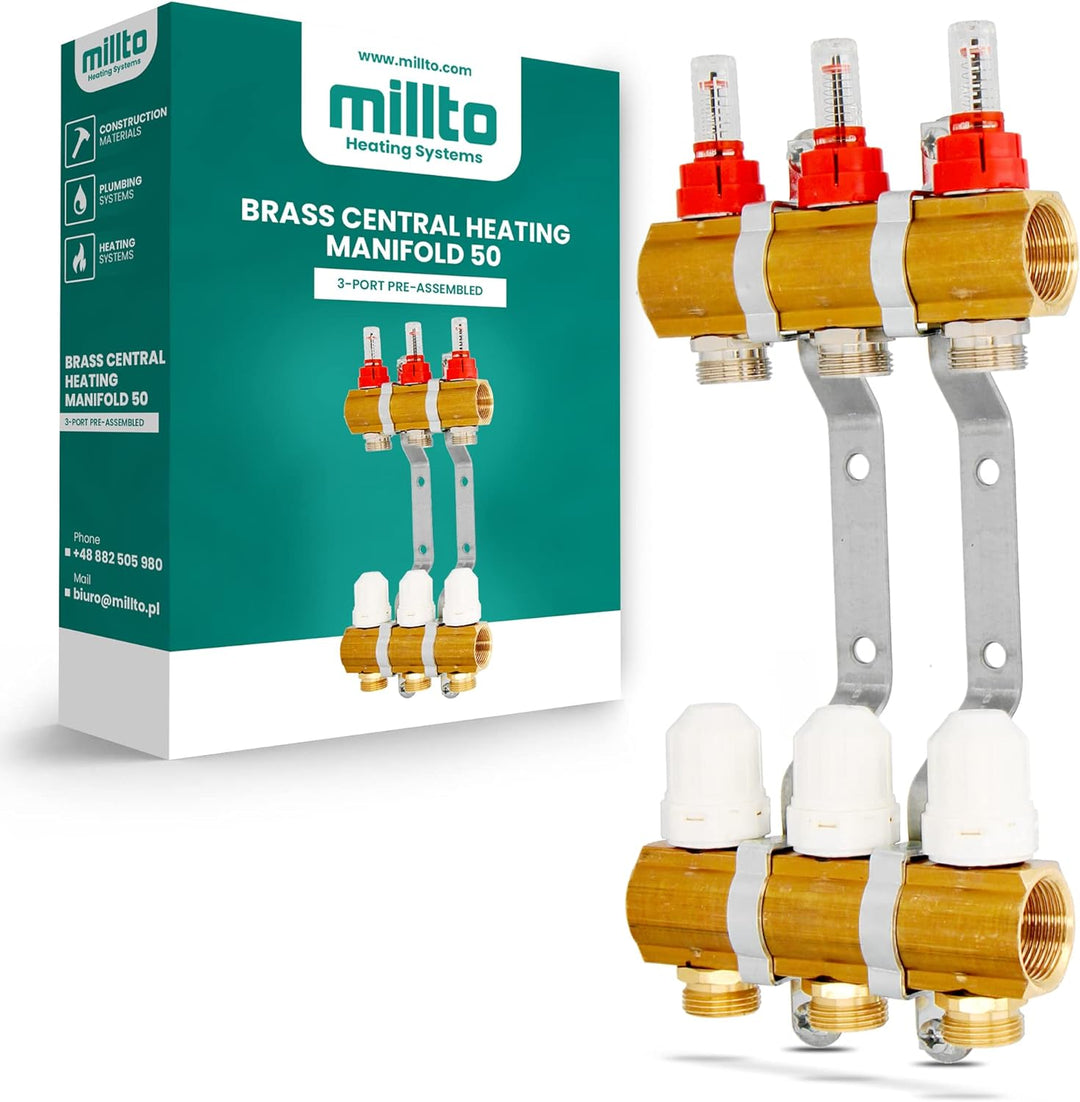 Millto™ Fussbodenheizungsverteiler Messing 3-Port 3 Abschnitte Rohranschlüsse Heizungsverteiler Vorm