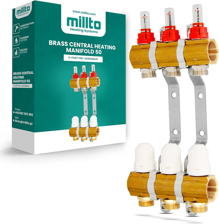 Millto™ Fussbodenheizungsverteiler Messing 3-Port 3 Abschnitte Rohranschlüsse Heizungsverteiler Vorm