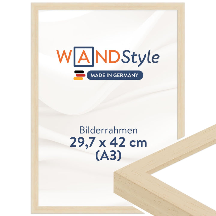 WANDStyle Bilderrahmen Modern 30x42cm DIN A3 I Farbe: Natur I Fotorahmen I klassischer Holzbilderrah