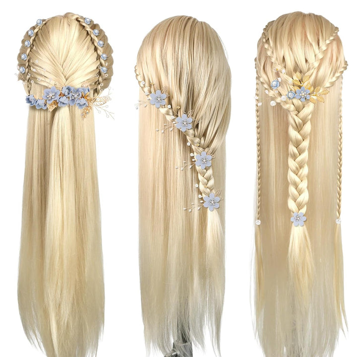 Trainingsköpfe, 28 Zoll Frisierkopf für Friseure, 100% Kunstfaser Haar Übungskopf, mit DIY Strickset