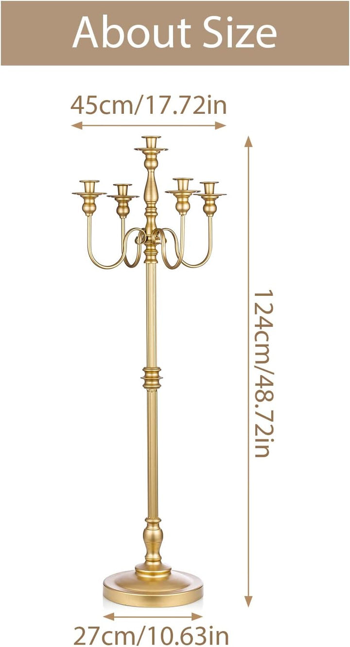 Sziqiqi 124cm Kerzenständer Gold Metall, Moderne Kerzenleuchter 5-armig Candle Holder Tischdeko für
