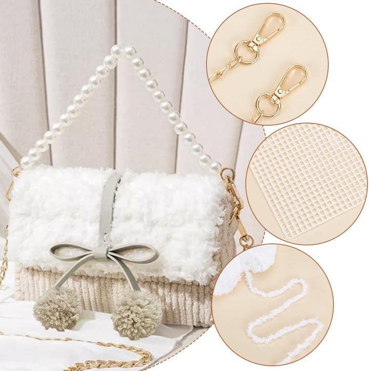 WADORN DIY-Strick- und Häkelhandtaschen-Set: Mesh-Kunststoff-Canvas-Set für Umhängetaschen, Stricken