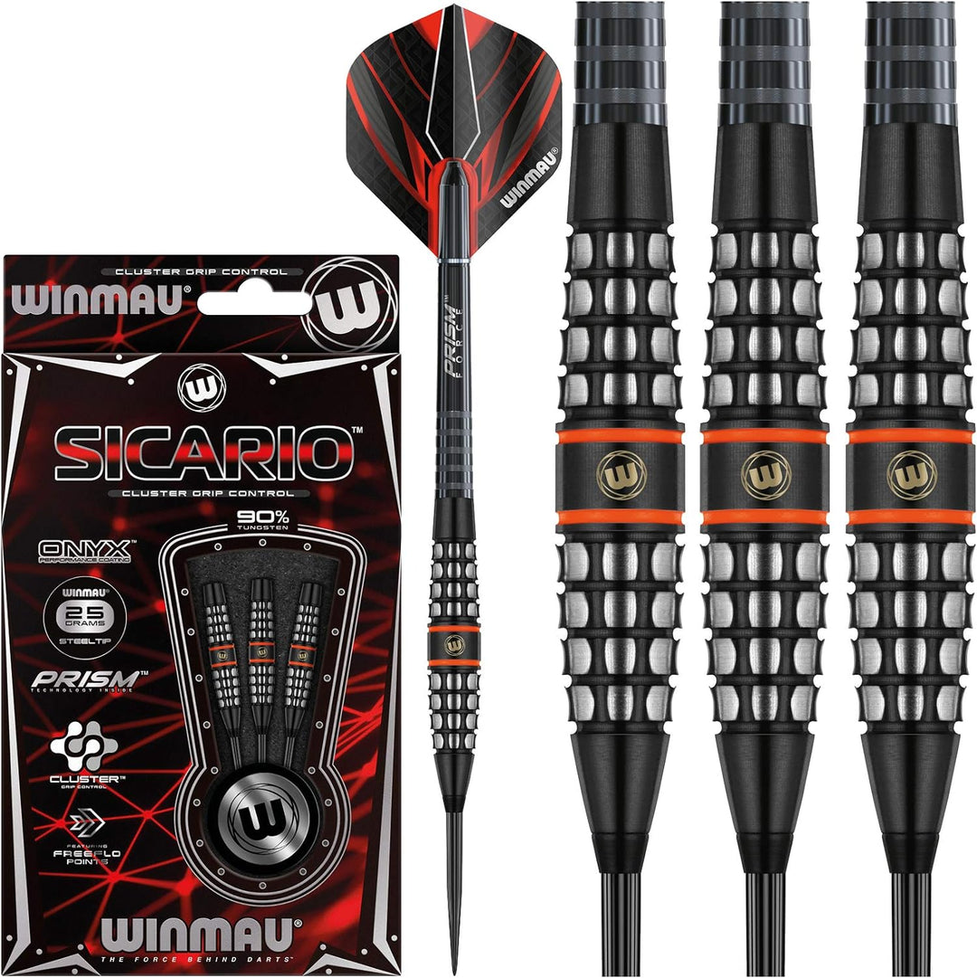 WINMAU Sicario 25g Profi Wolfram Steeltip Dartpfeile Set mit Flights und Schäfte