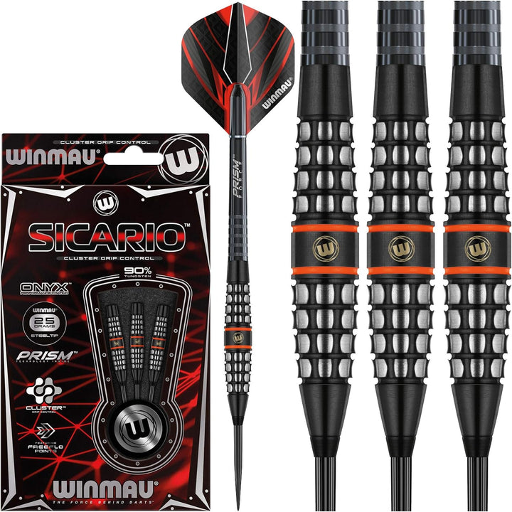 WINMAU Sicario 25g Profi Wolfram Steeltip Dartpfeile Set mit Flights und Schäfte