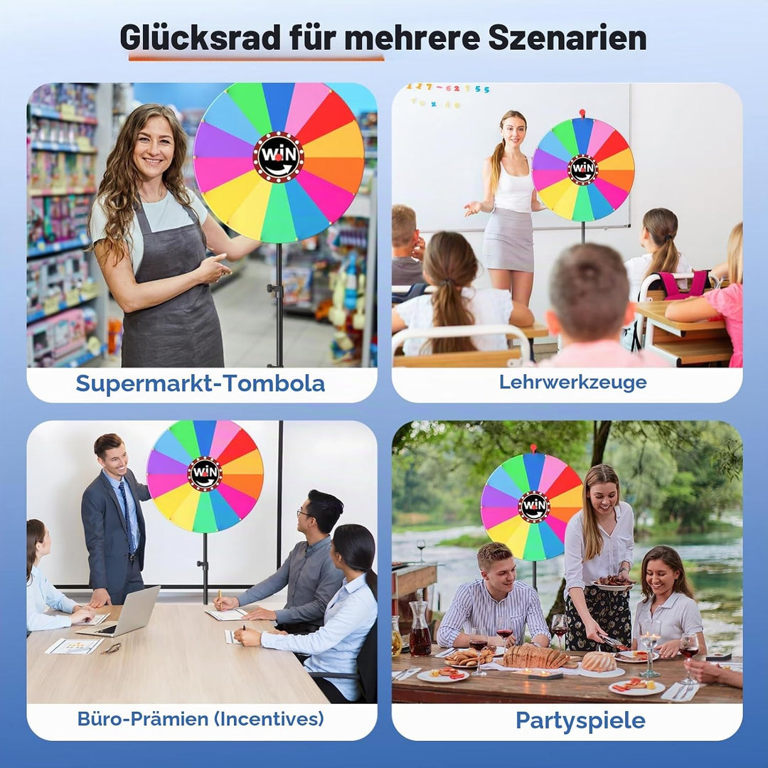 61 cm Glücksrad, 14 Farben Abnehmbarer Drehendes Preisrad mit 360°-Drehrollen, EMART Glücksrad zum D