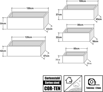 Köhko® Designer-Pflanztrog aus Cortenstahl Viva 80 x 36 x 32 cm | Pflanzkübel in Edelrost-Optik L80