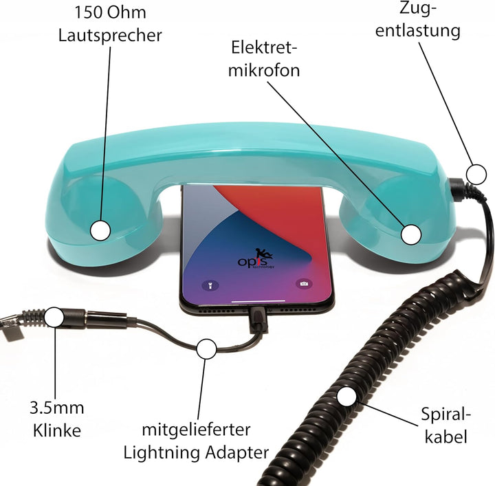 Retro Handyhörer für Apple iPhones mit Lightning (passender Adapter mit inbegriffen) in der Form ein