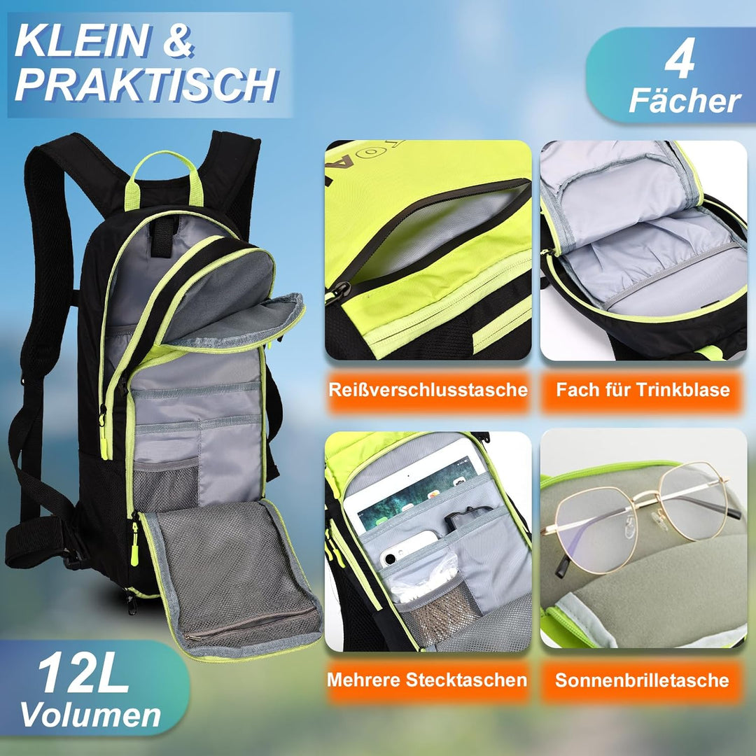 LOCAL LION Fahrradrucksack Skirucksack klein für Damen Herren 12L ultraleicht wasserdicht zum Skifah
