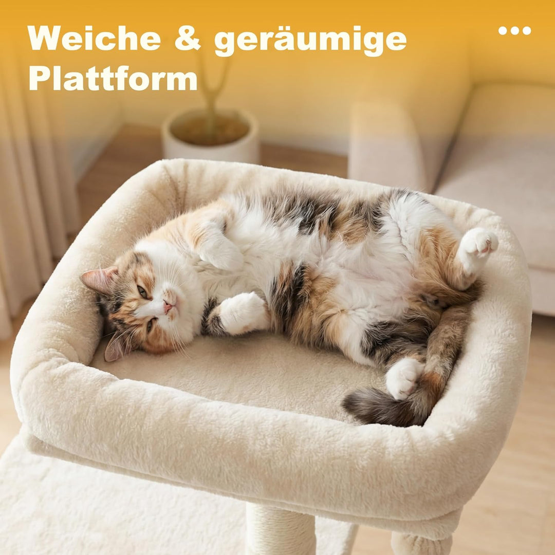 Hey-brother Kratzbaum, 111 cm Katzenbaum mit Spielzeug, Katzenkratzbaum mit Plattform, Hängematte un