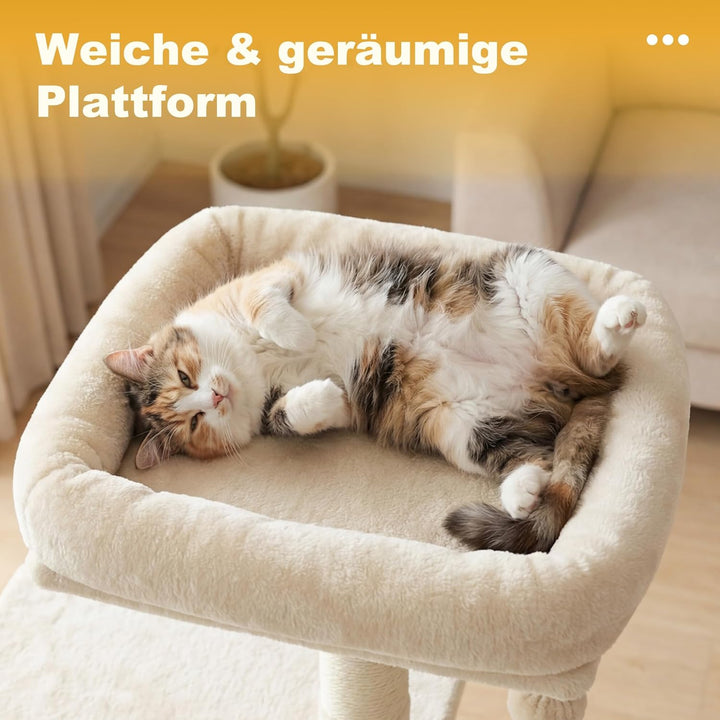Hey-brother Kratzbaum, 111 cm Katzenbaum mit Spielzeug, Katzenkratzbaum mit Plattform, Hängematte un