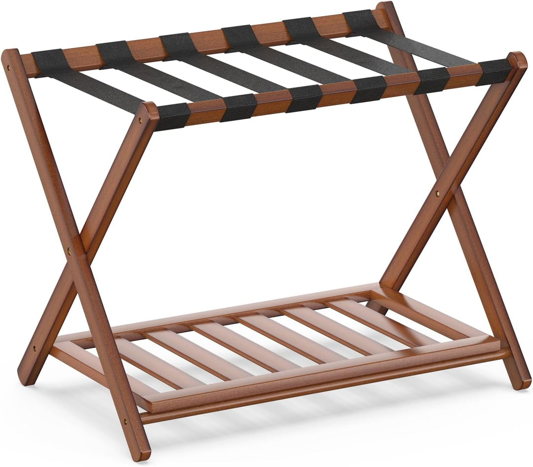 2er Set Bambus Gepäckablage für Gästezimmer, 26,77" Klappbarer Kofferständer mit Ablagefach, Verstär