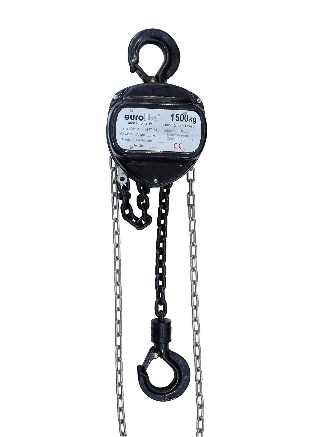 EUROLITE Kettenzug 10M/1.5T schwarz | Flaschenkettenzug als Aufbauhilfe