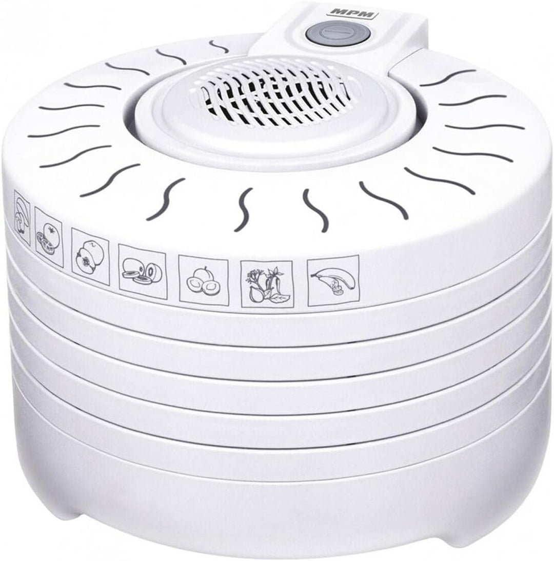 MPM MSG-01 Elektrischer Lebensmitteltrockner, 5 ausziehbare Schalen von 28 cm, Obst, Pilze und Gemüs