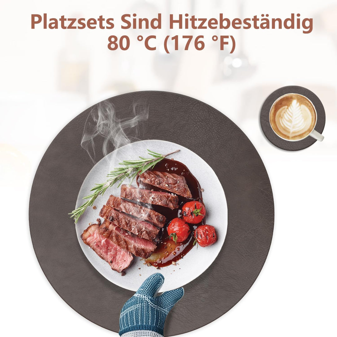 4er Set Tischset aus Leder-Imitat，Platzsets abwaschbar und wasserdicht，Platzdeckchen Lederoptik mit