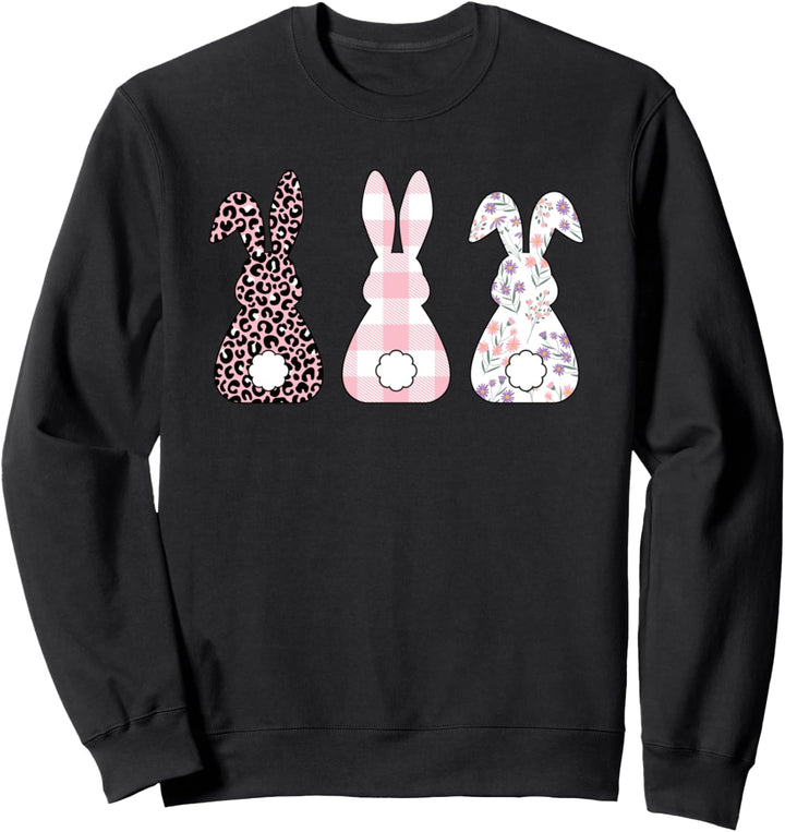Niedliches rosafarbenes Leopardenmuster mit lustigem Osterhasen Sweatshirt