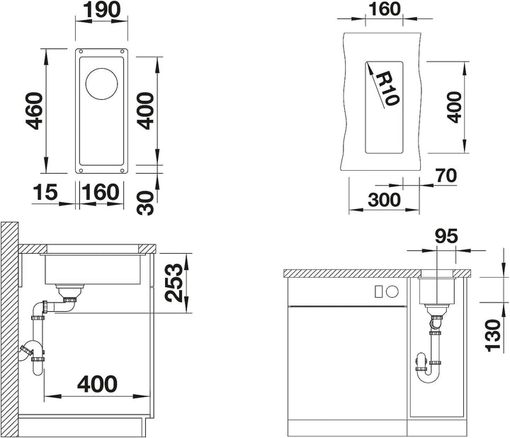 BLANCO SUBLINE 160-U | SILGRANIT felsgrau | Einbauart: Unterbau | ohne Ablauffernbedienung | 30er Un