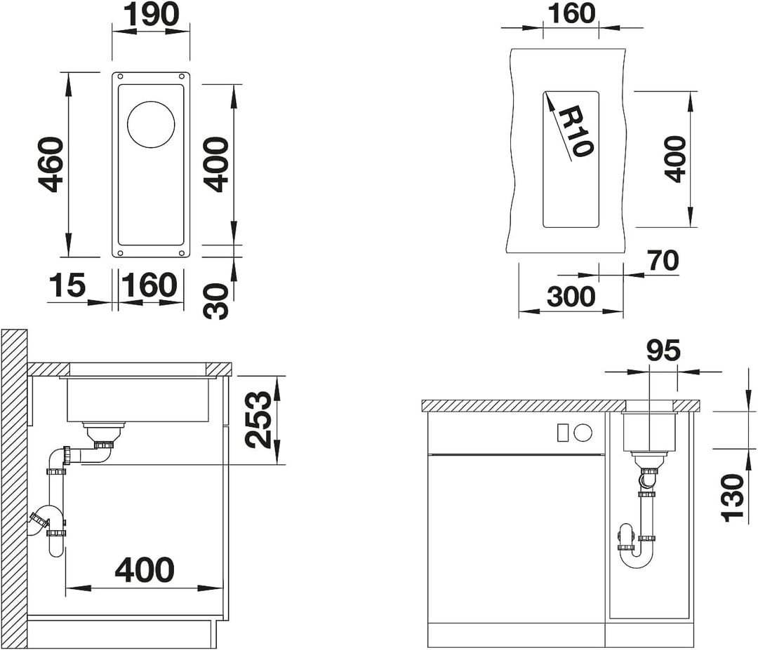 BLANCO SUBLINE 160-U | SILGRANIT felsgrau | Einbauart: Unterbau | ohne Ablauffernbedienung | 30er Un
