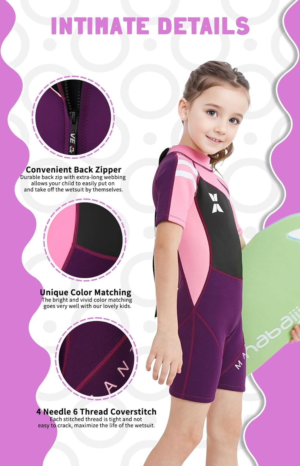 Kinder Shorty Neoprenanzug, 2,5 mm Neopren Einteiler Badeanzüge UV-Schutz Badeanzüge für Mädchen Jun