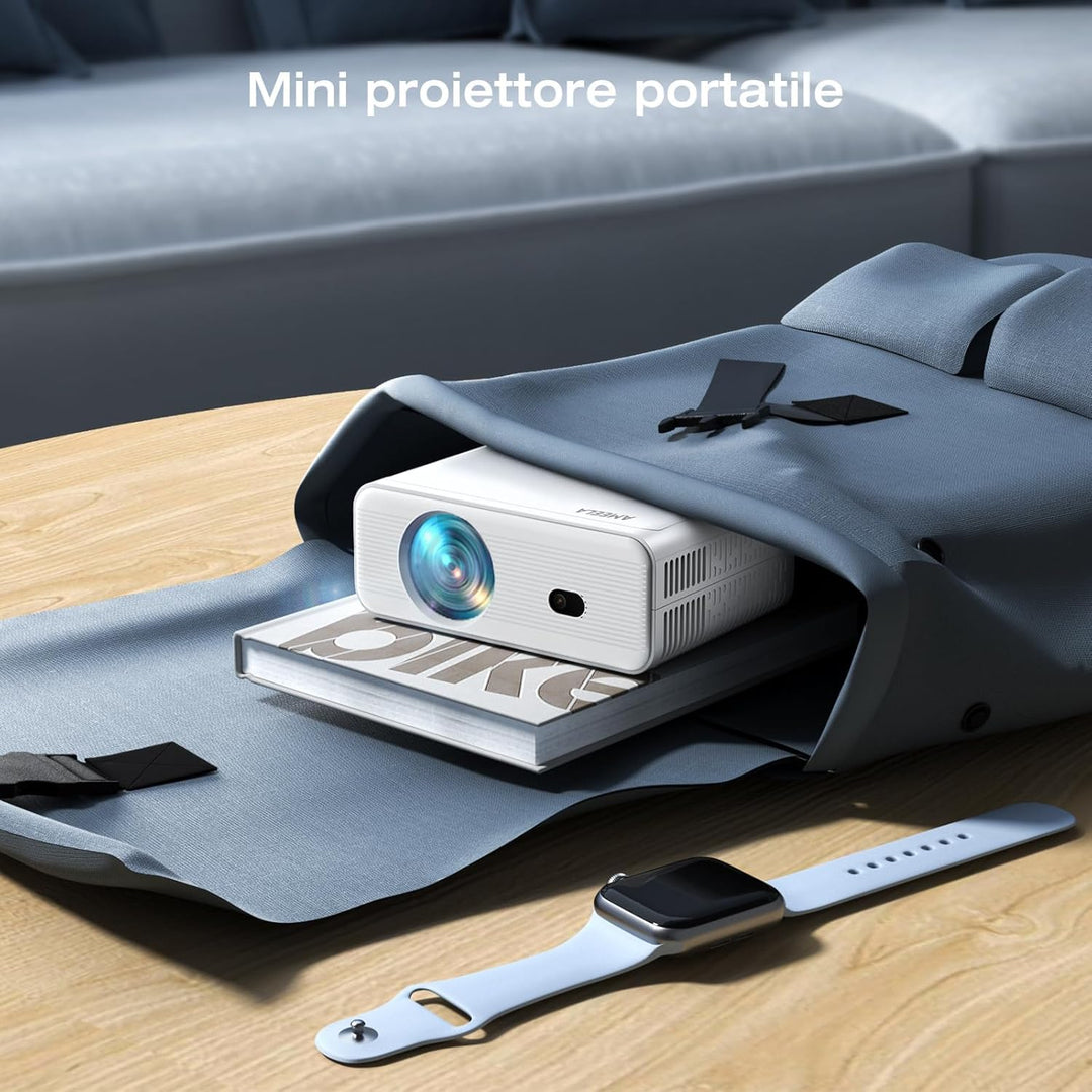 Mini Beamer mit WiFi und Bluetooth, AMEELA 1080P Beamer für Video, ±40° Trapezkorrektur, 50%-100% Zo