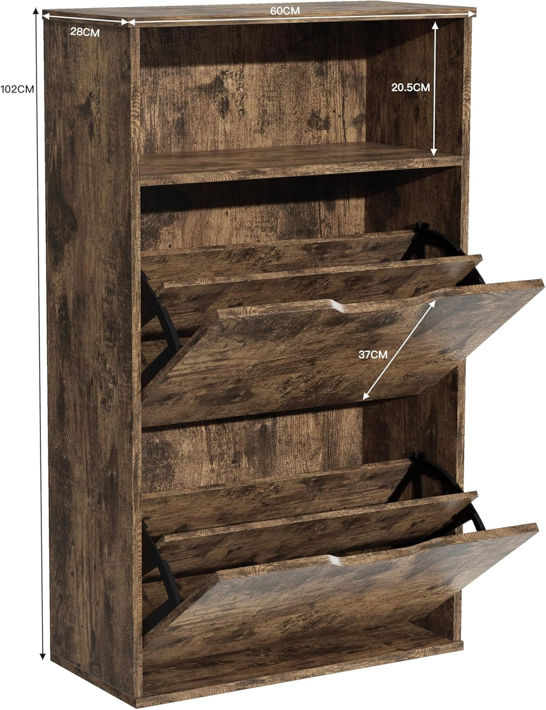 Garvis Doppellagig Schuhschrank 2 Klappen + Ablage – Hohe Kapazität (12 Paar) – Schmal 60x102x28 cm