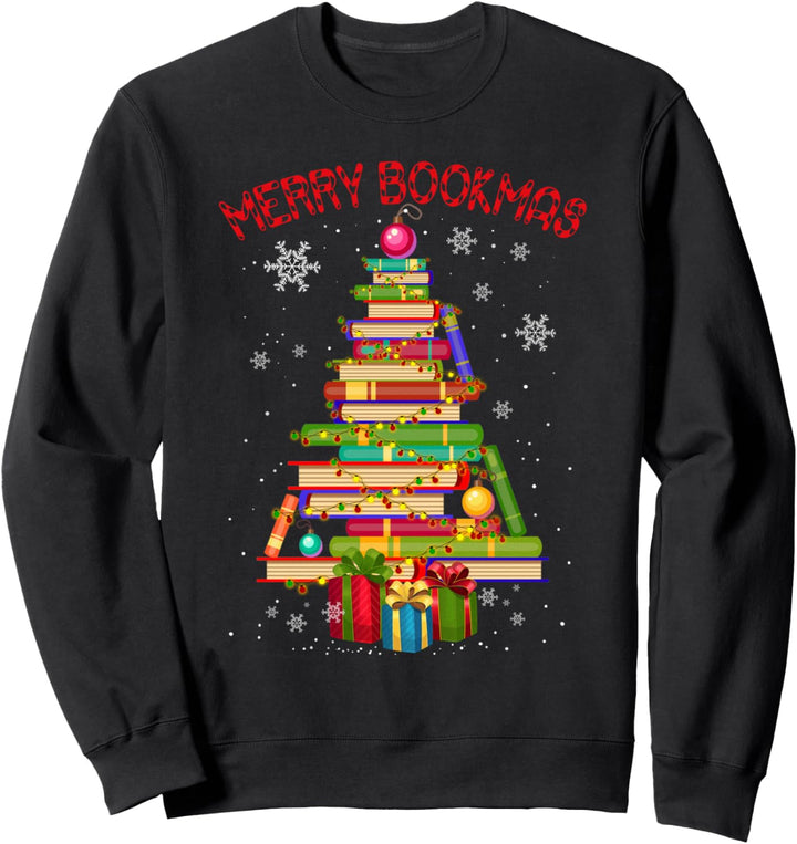 Merry Bookmas Books Pine Tree Funny Reading Lover Christmas Sweatshirt