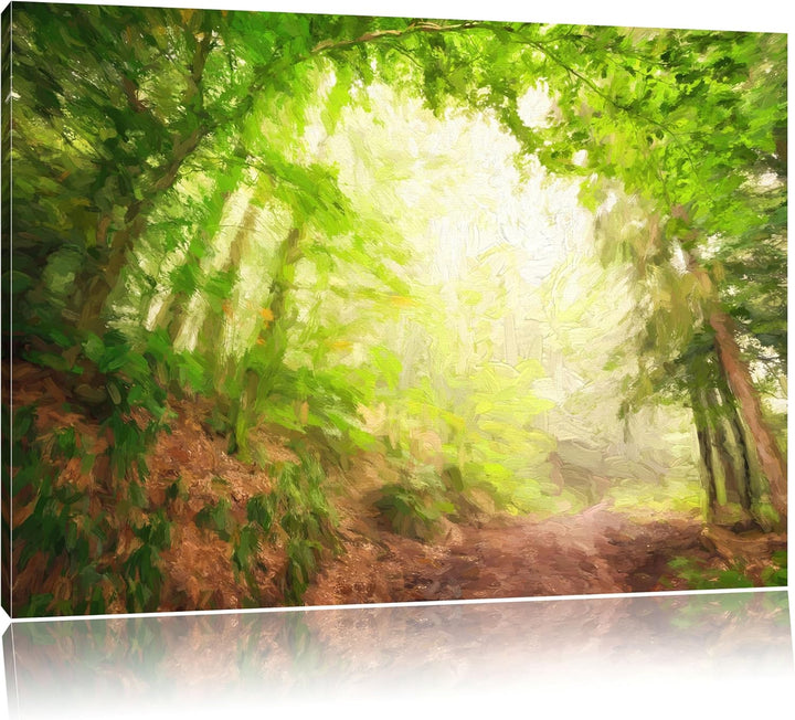 Pixxprint Sonnenstrahlen Waldweg als Leinwandbild/Grösse: 100x70 / Wandbild/Kunstdruck/fertig bespan