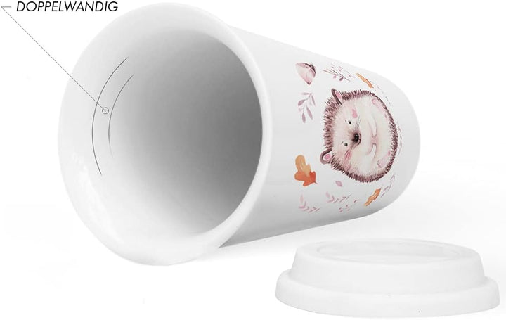 JUNIWORDS To-Go Becher mit Deckel, Igel Aquarell