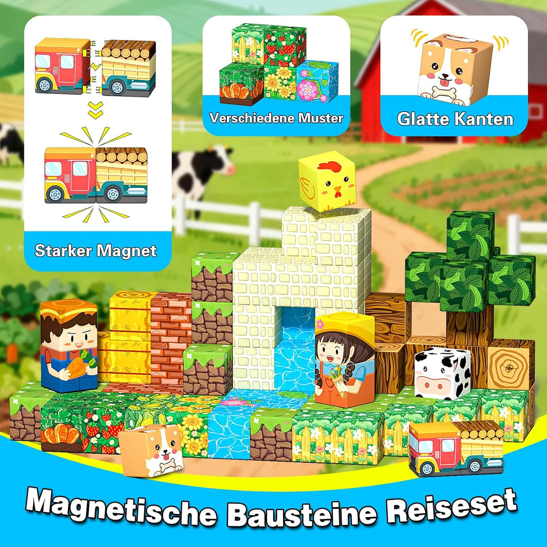 Goodtiles Magnetische Bausteine, Magnetbausteine, Reisespiele Kinder ab 3 | Magnetic Building Blocks
