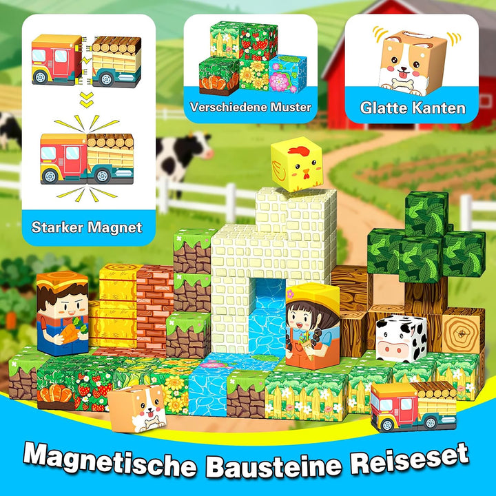 Goodtiles Magnetische Bausteine, Magnetbausteine, Reisespiele Kinder ab 3 | Magnetic Building Blocks
