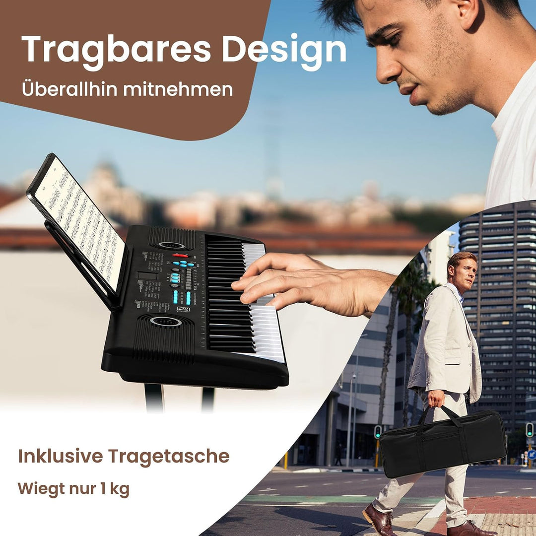 COSTWAY Keyboard Piano 61 Tasten, Digital Piano mit Ständer &amp; Mikrofon &amp; Tragetasche, E-Piano für Ei