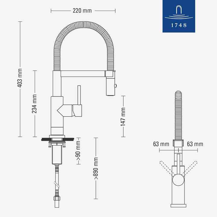 Villeroy & Boch Steel Expert Compact Window Küchenarmatur, Hochdruck, Wasserhahn Küche mit Vorfenste