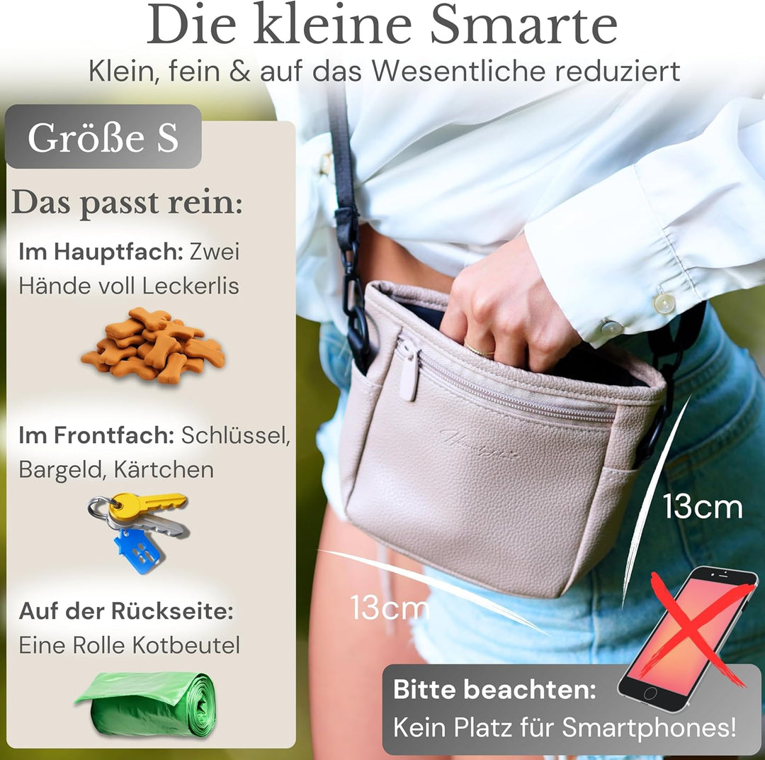 Heimatpfoten® Futterbeutel für Hunde aus Leder-Imitat - Gassi-Tasche mit Einhand Magnet-Verschluss H
