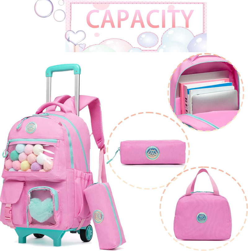 HTgroce Rosa Süsser Kinder Trolley Rucksack Schultasche Schulranzen Mädchen schultrolleys Schulrucks