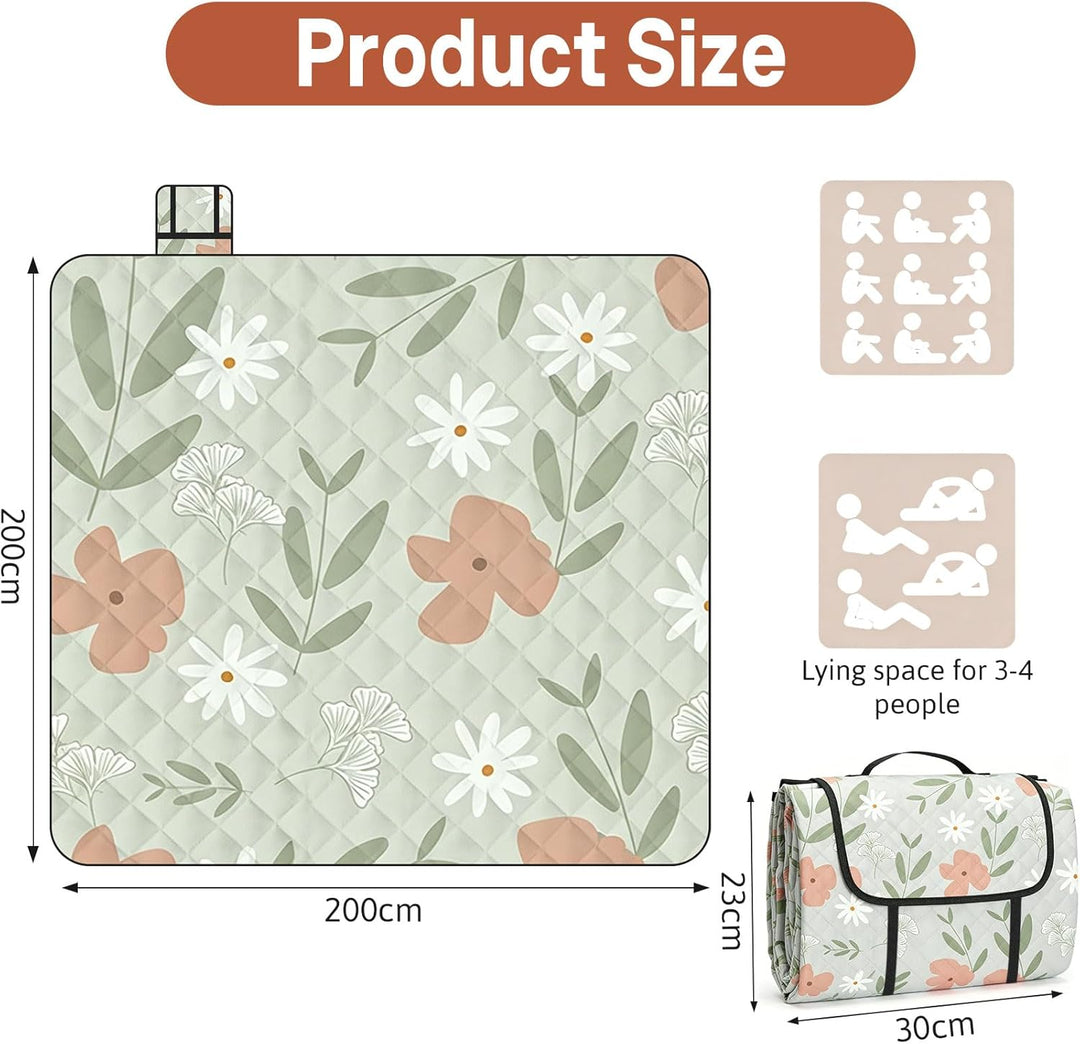 Picknickdecke 200x200 cm, Wasserdicht & Waschbar aus robustem Oxford Gewebe, Hautfreundliche Strandd