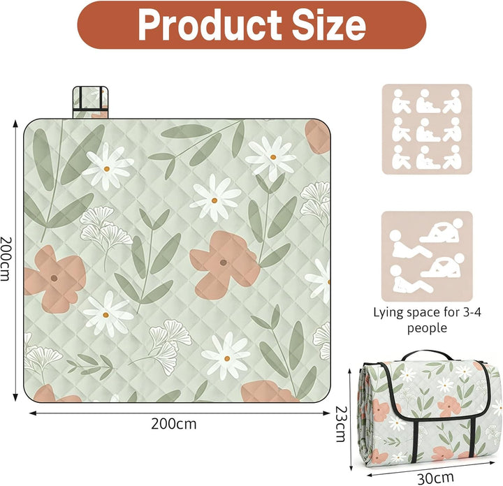 Picknickdecke 200x200 cm, Wasserdicht & Waschbar aus robustem Oxford Gewebe, Hautfreundliche Strandd