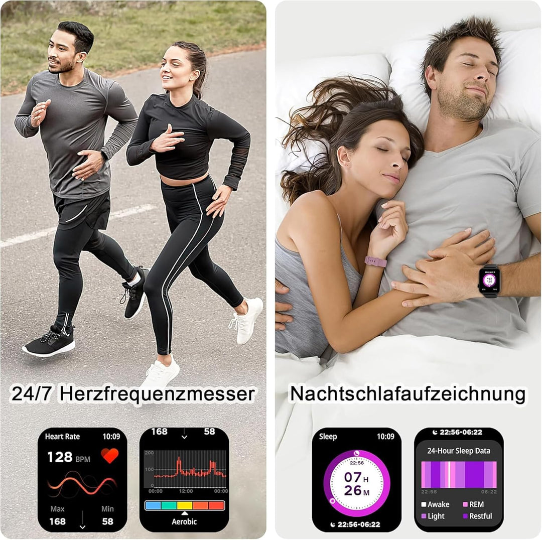 IOWODO Smartwatch Damen Herren 1,85 Zoll Uhren Fitnessuhr Sportuhr mit Schrittzähler Herzfrequenzmon