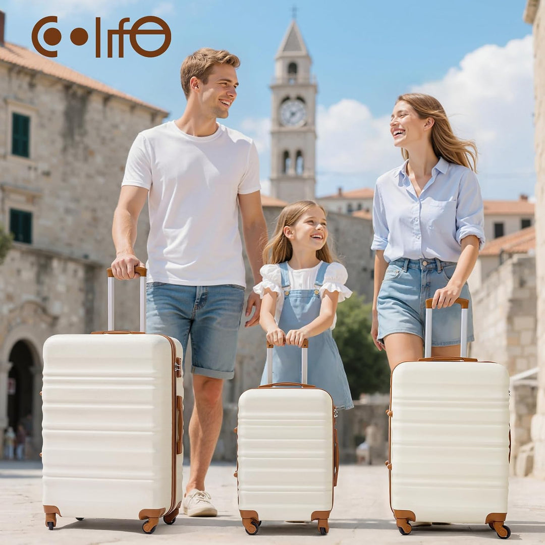 COOLIFE Hartschalen-Koffer Trolley Rollkoffer Reisekoffer mit TSA-Schloss und 4 Rollen (Blau/Braun,
