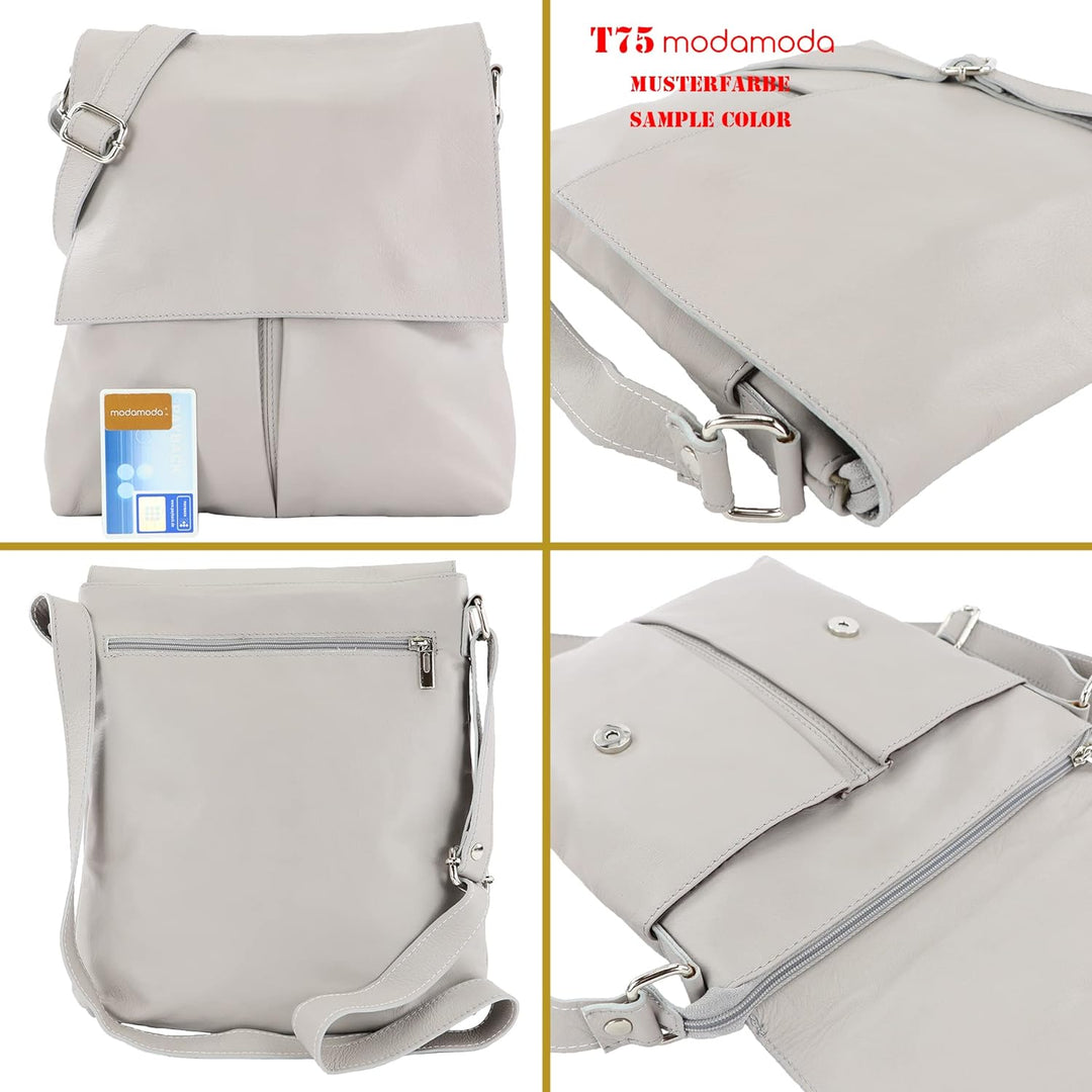 modamoda de - T75 - ital Crossover Umhängetasche Nappaleder Cognac, Cognac